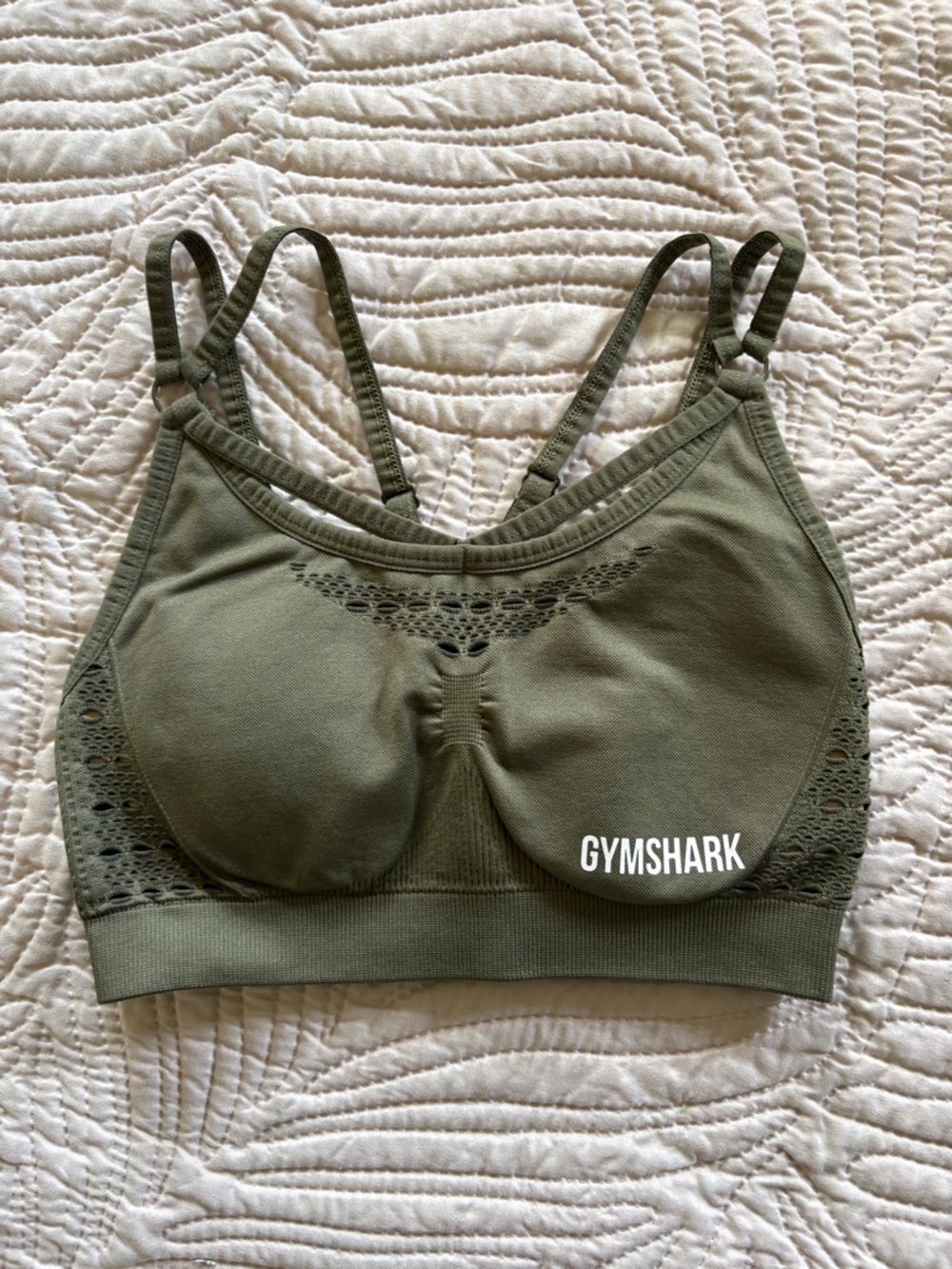 Gymshark Olive Green Removable Padding Seamless Sports Bra with Strappy Back